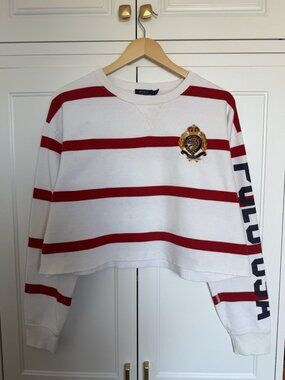 Polo Ralph Lauren Crest Striped Cropped Sweatshirt Women's L